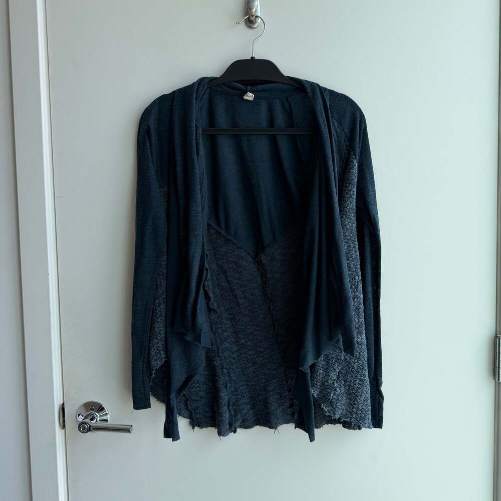 TINY Anthropologie Draped Open Front Mixed Fabric Cardigan